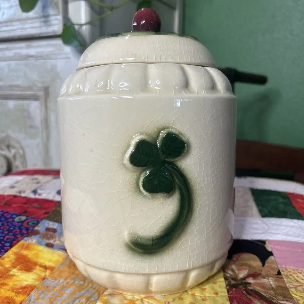 Vintage Brush McCoy Three Leaf Clover Canister 9” With Lid /Cookie Jar